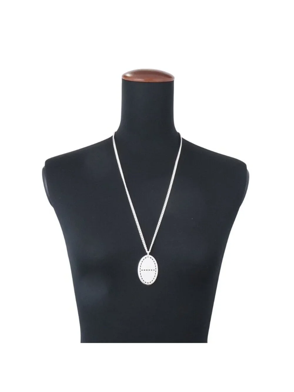 Hermes Necklace Pointe Sellier Long Pendant 925 Sterling Silver